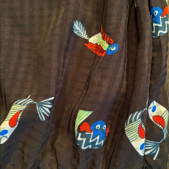 CNovelty shirt dress with a whimsical bird and fish print with full skirt - Picture 6 of 9